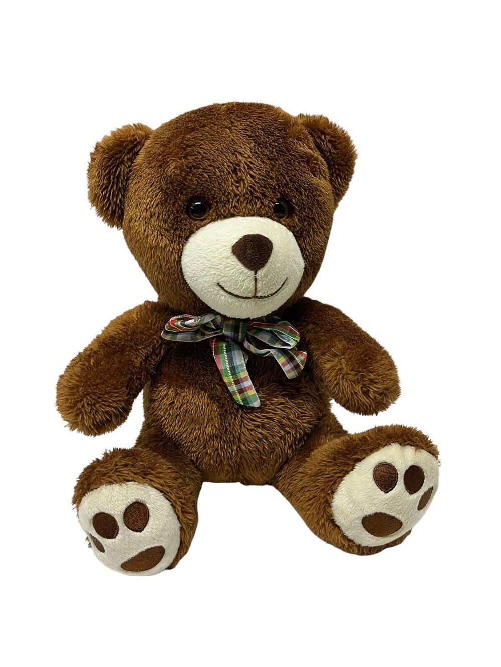 GO! GAMES "Bowtie Bear" Brown Stuffed Animal Plush Teddy Plaid Red Green Bow
